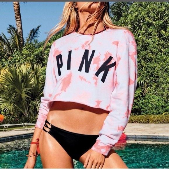 PINK Victoria's Secret Tops - PINK Victoria's Secret Tie Dye Cropped Pool Beach Sweatshirt Womens Large Orange